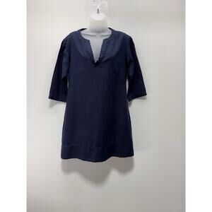 J. Crew Cotton Linen V-Neck Tunic Dress Navy Blue 3/4 Sleeve Women’s L No Tag